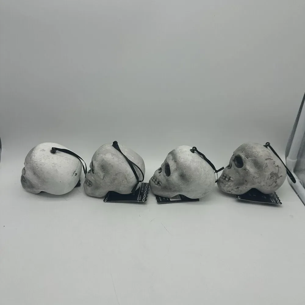 7 Pc Halloween Skull Head Ornaments Lot Creepy Clown Skeleton Decor